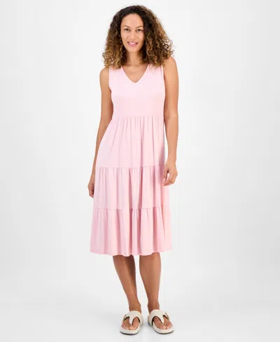 Style & Co Petite V-neck Tiered Sleeveless Midi Dress, Exclusively At Macy's
