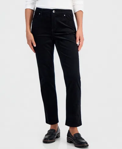 Style & Co Petite Velveteen Hr Straight High-waist Pants, Macy's Exclusive In Black