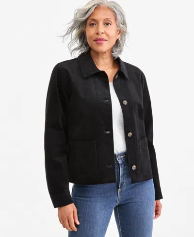 Style & Co Petite Velveteen Patch-pocket Long-sleeve Jacket, Macy's Exclusive In Black