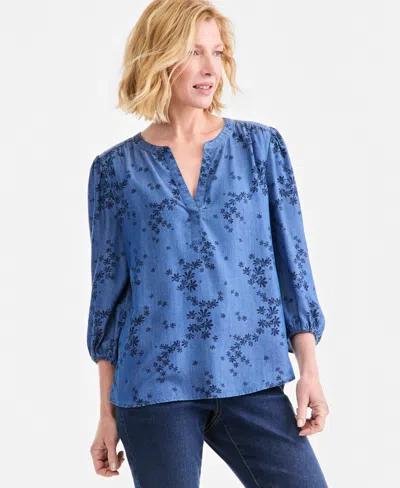 Style & Co Petite V-neck Floral-print 3/4-sleeve Blouse, Macy's Exclusive In Scattered Floral
