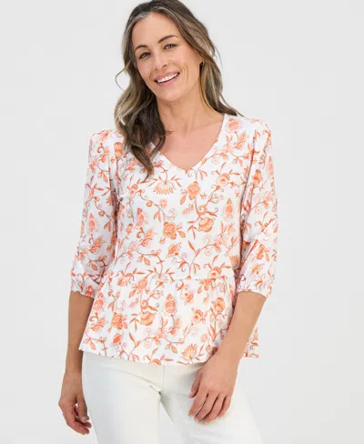 Style & Co Petite V-neck Paisley-print Blouse, Macy's Exclusive In White