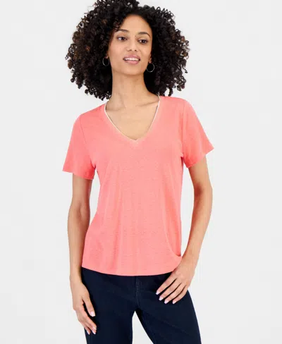 Style & Co Petite V-neck T-shirt, Macy's Exclusive In Pink