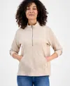 Style & Co Petite Heathered Waffle-knit Half-zip Sweatshirt, Macy's Exclusive In Neutral