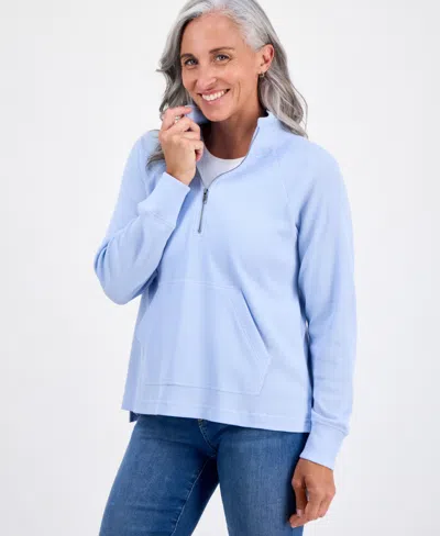 Style & Co Petite Waffle-knit Half-zip Sweatshirt, Macy's Exclusive In Brown