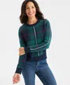 Style & Co Petite Whimsy Checkered Pull-on Sweater, Macy's Exclusive In Green