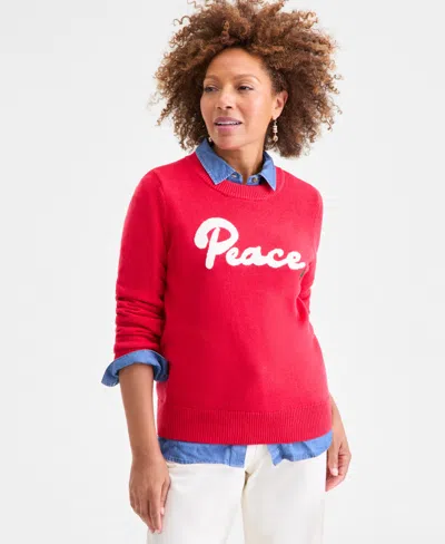 Style & Co Petite Whimsy Long Sleeve Pull-on Sweater, Macy's Exclusive In Tango Red