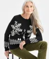Style & Co Petite Whimsy Printed Pull-on Sweater, Macy's Exclusive In Black