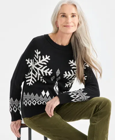 Style & Co Petite Whimsy Printed Pull-on Sweater, Macy's Exclusive In Black