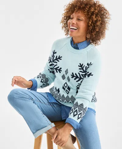 Style & Co Petite Whimsy Printed Pull-on Sweater, Macy's Exclusive In Blue