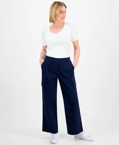 Style & Co Petite Wide-leg Pull-on Cargo Pants, Exclusively At Macy's In Industrial Blue
