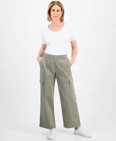 Style & Co Petite Wide-leg Pull-on Cargo Pants, Exclusively At Macy's In Sagebrush