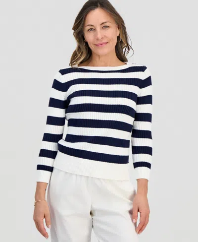 Style & Co Petite Wide Stripe Boatneck Sweater, Macy's Exclusive In White