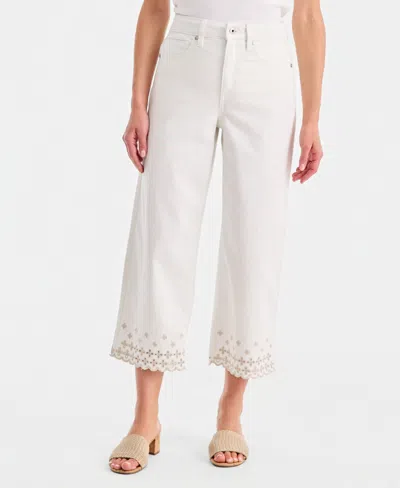 Style & Co Petite Wide-leg Embroidered Scallop High-rise Cropped Jeans, Macy's Exclusive In White
