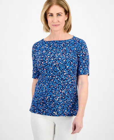 Style & Co Petite Wildflower Elbow-sleeve Tee, Exclusively At Macy's In Wildflower Blue