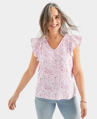 Style & Co Petite Wind Leaf Flutter-sleeve Top, Created For Macy's In Windy Lilac