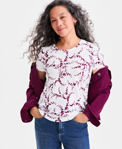 Style & Co Petite Winter Berry Short-sleeve T-shirt, Macy's Exclusive In Multi