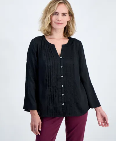 Style & Co Petite Y-neck Long Bell-sleeve Blouse, Macy's Exclusive In Black