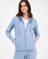 Style & Co Petite Zip-front Long-sleeve Hoodie, Created For Macy's In Blue