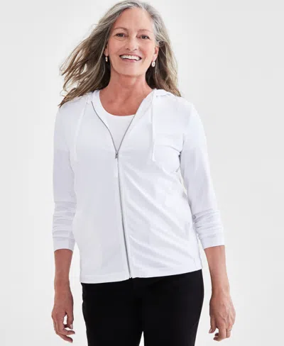 Style & Co Petite Zip-front Long-sleeve Hoodie, Created For Macy's In Bright White
