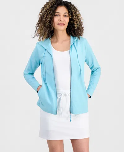 Style & Co Petite Zip-front Long-sleeve Hoodie, Created For Macy's In Blue