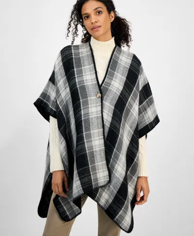 Style & Co Plaid To Solid Reversible Topper, Macy's Exclusive In Black