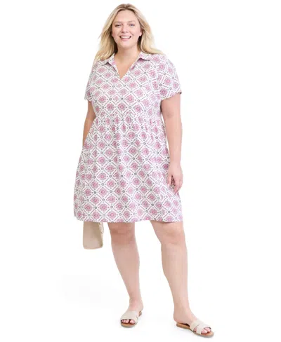 Style & Co Plu Size Printed Linen-blend Midi Dress, Macy's Exclusive In Soft Tile Berry