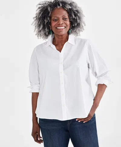 Style & Co Plus Cotton Button Up Shirt, Created For Macy's In Bright White