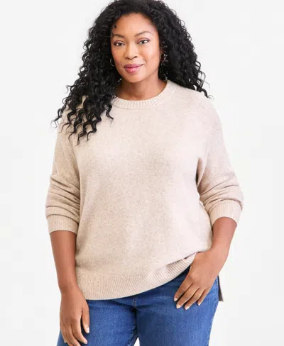 Style & Co Plus Luxsoft Long-sleeve Crewneck Sweater, Macy's Exclusive In White