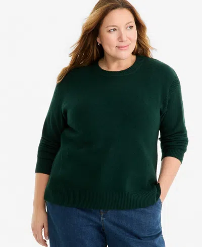 Style & Co Plus Luxsoft Long-sleeve Crewneck Sweater, Macy's Exclusive In Green