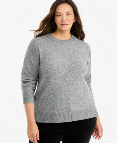 Style & Co Plus Luxsoft Long-sleeve Crewneck Sweater, Macy's Exclusive In Gray
