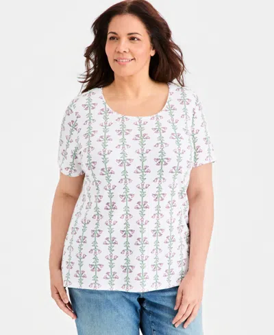 Style & Co Plus Printed Short-sleeve Scoop-neck Top, Macy's Exclusive In Metallic