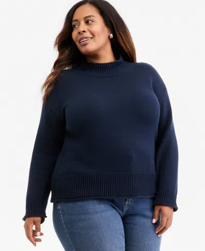 Style & Co Plus Rollneck Sweater, Macy's Exclusive In Blue