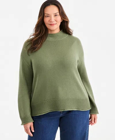 Style & Co Plus Rollneck Sweater, Macy's Exclusive In Green