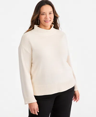 Style & Co Plus Rollneck Sweater, Macy's Exclusive In Neutral