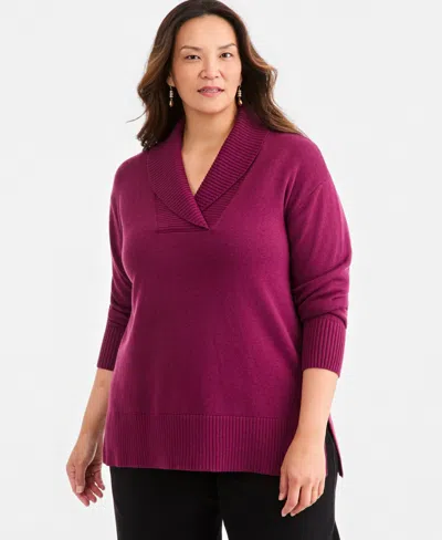Style & Co Plus Shawl Collar Cotton-blend Sweater, Macy's Exclusive In New Brickberry