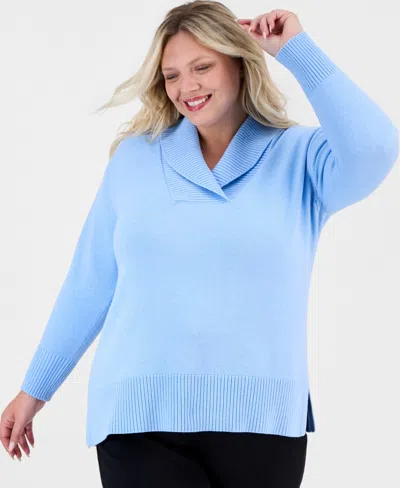 Style & Co Plus Shawl Collar Cotton-blend Sweater, Macy's Exclusive In Pretty Periwinkle