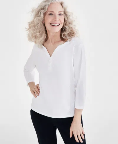 Style & Co Plus Size 3/4-sleeve Cotton Henley Top, Created For Macy's In Bright White