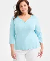 Style & Co Plus Size 3/4-sleeve Cotton Henley Top, Exclusively At Macy's In Blue