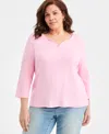 Style & Co Plus Size 3/4-sleeve Cotton Henley Top, Exclusively At Macy's In Pink