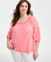 Style & Co Plus Size 3/4-sleeve Top, Exclusively At Macy's In Salmon Rose