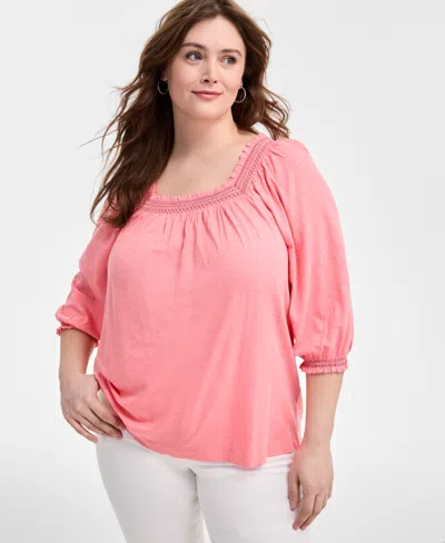 Style & Co Plus Size 3/4-sleeve Top, Exclusively At Macy's In Salmon Rose