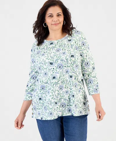 Style & Co Plus Size 3/4-sleeve Button-hem Tunic, Macy's Exclusive In Blue