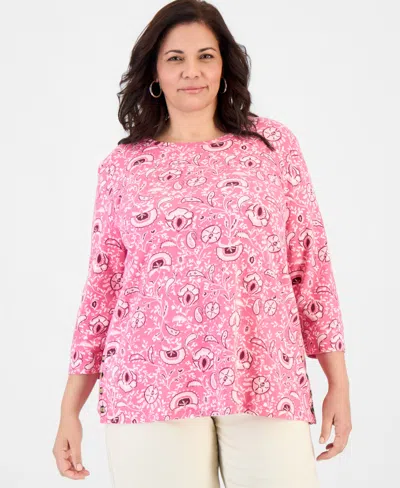 Style & Co Plus Size 3/4-sleeve Button-hem Tunic, Macy's Exclusive In Pink