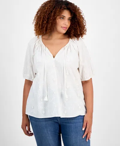 Style & Co Plus Size Applique Top, Exclusively At Macy's In Brown