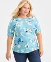 Style & Co Plus Size Boat-neck Cuffed-sleeve Top, Macy's Exclusive In Blue
