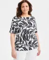Style & Co Plus Size Boat-neck Cuffed-sleeve Top, Macy's Exclusive In Black