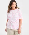 Style & Co Plus Size Boat-neck Cuffed-sleeve Top, Macy's Exclusive In Pink