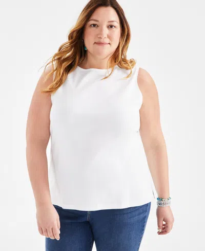 Style & Co Plus Size Boat-neck Knit Tank Top, Created For Macy's In Bright White