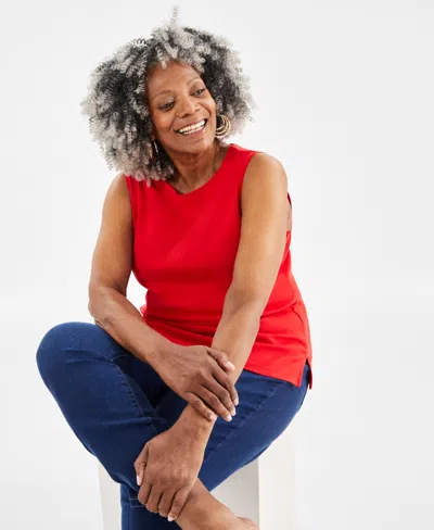 Style & Co Plus Size Boat-neck Knit Tank Top, Exclusively At Macy's In Gumball Red