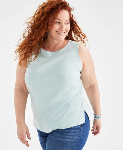 Style & Co Plus Size Boat-neck Knit Tank Top, Created For Macy's In Harbor Gray